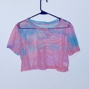 Cotton Candy Shear- Mesh T-Shirt Crop Top (M)